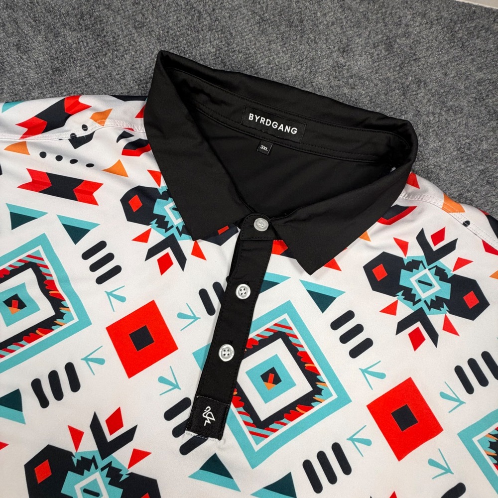 Byrdgang Mens 3XL Polo Shirt Geometric Southwestern Aztec Print Black Red 0566
